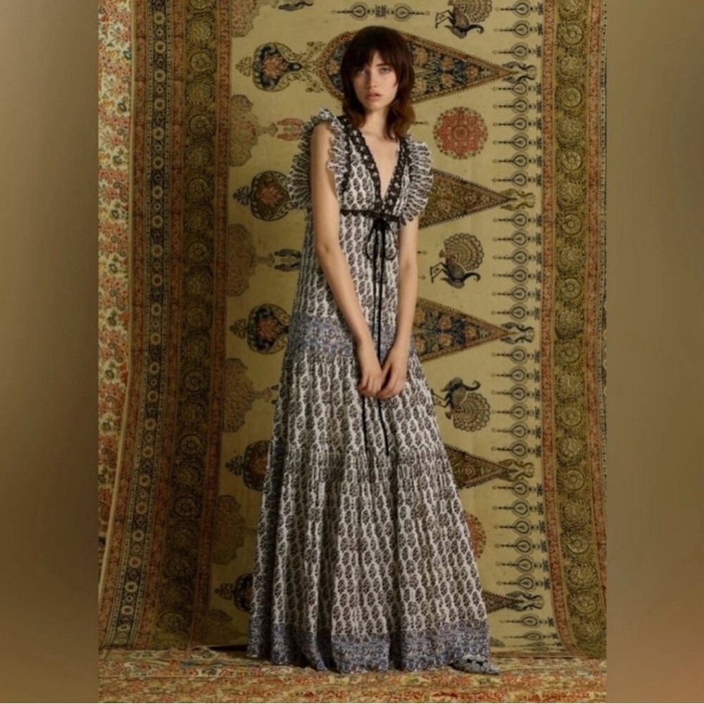 Tory Burch Amita Maxi Dress Ruffle‎ Appliqué Size 4